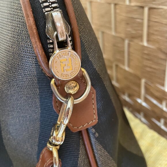 Pre-loved Vintage Fendi Pequin Brown Striped Coated Canvas Top-Handle Dome Bag - Picture 7 of 16